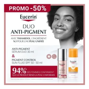 Eucerin Anti-Pigment Sérum Duo 30 ml + Sun Pigment Control SPF 50 offert — packshot — disponible au Maroc